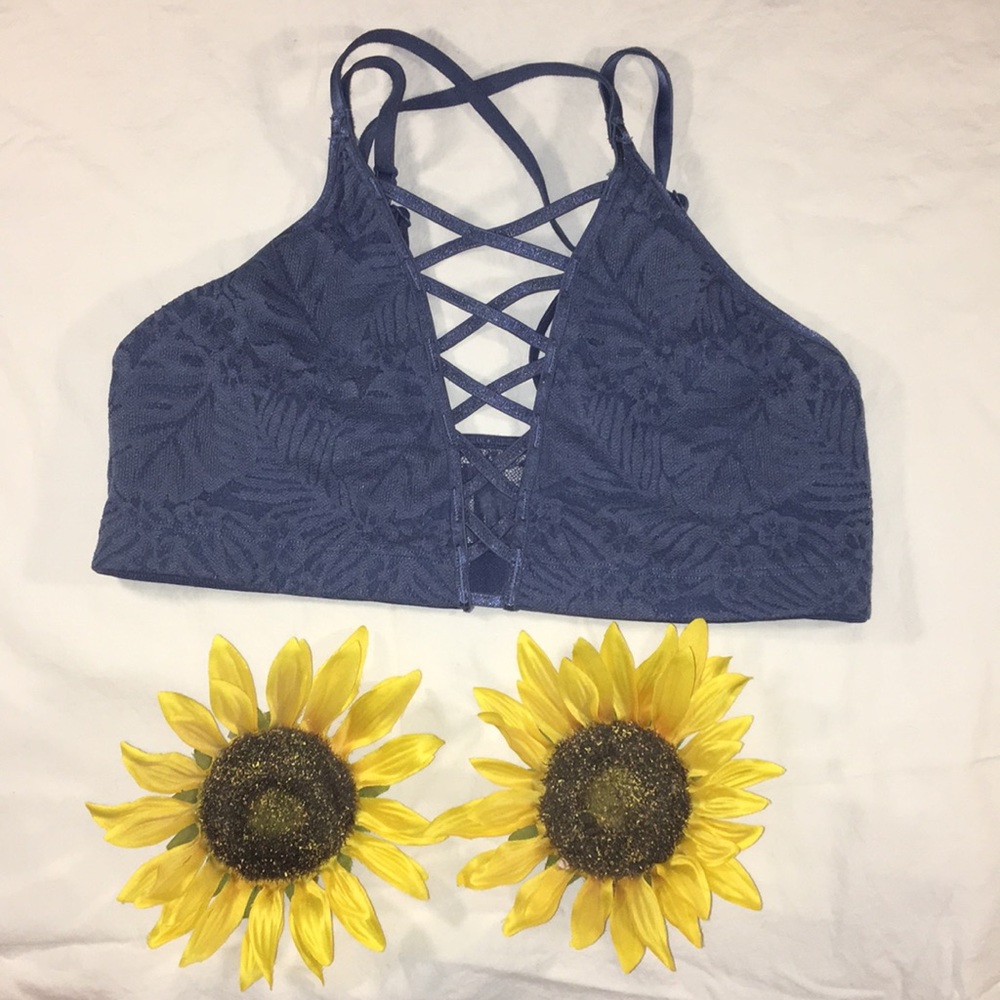 PINK blue floral lace bralette